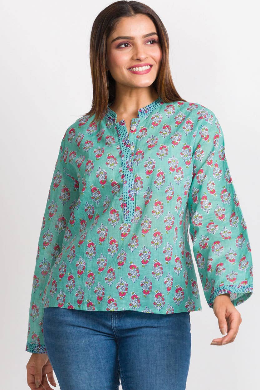 Turquoise Block Print Tunic