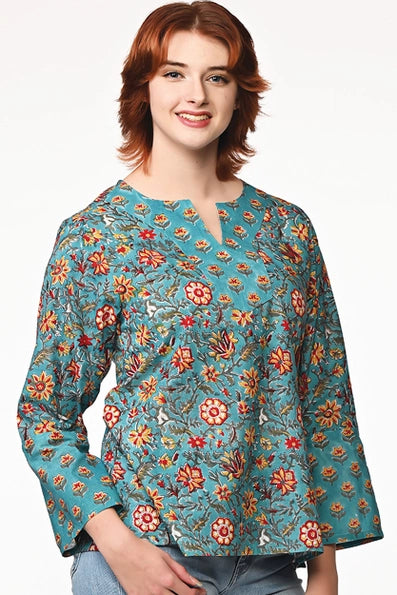 Turquoise & Gold Block Print Tunics