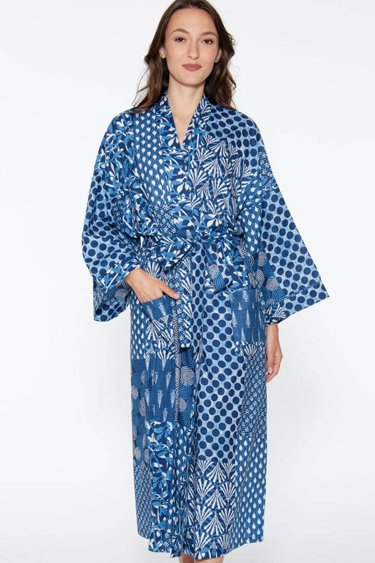 Cotton Kimono Robe - Indigo