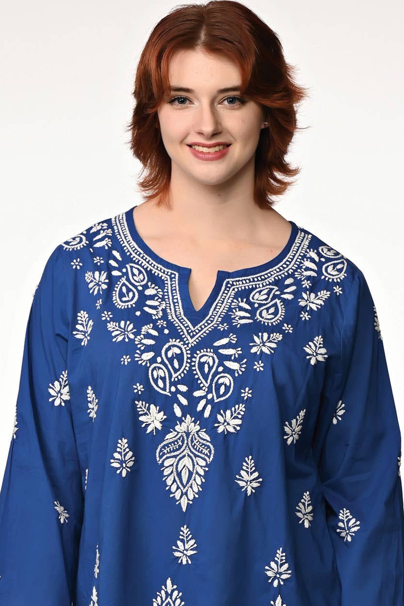 Hand Embroidered Tunic - Navy Blue