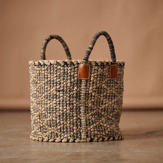 Handled Diamond Jute Basket - 14"
