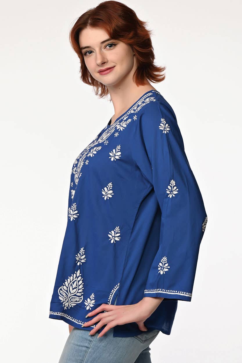Hand Embroidered Tunic - Navy Blue