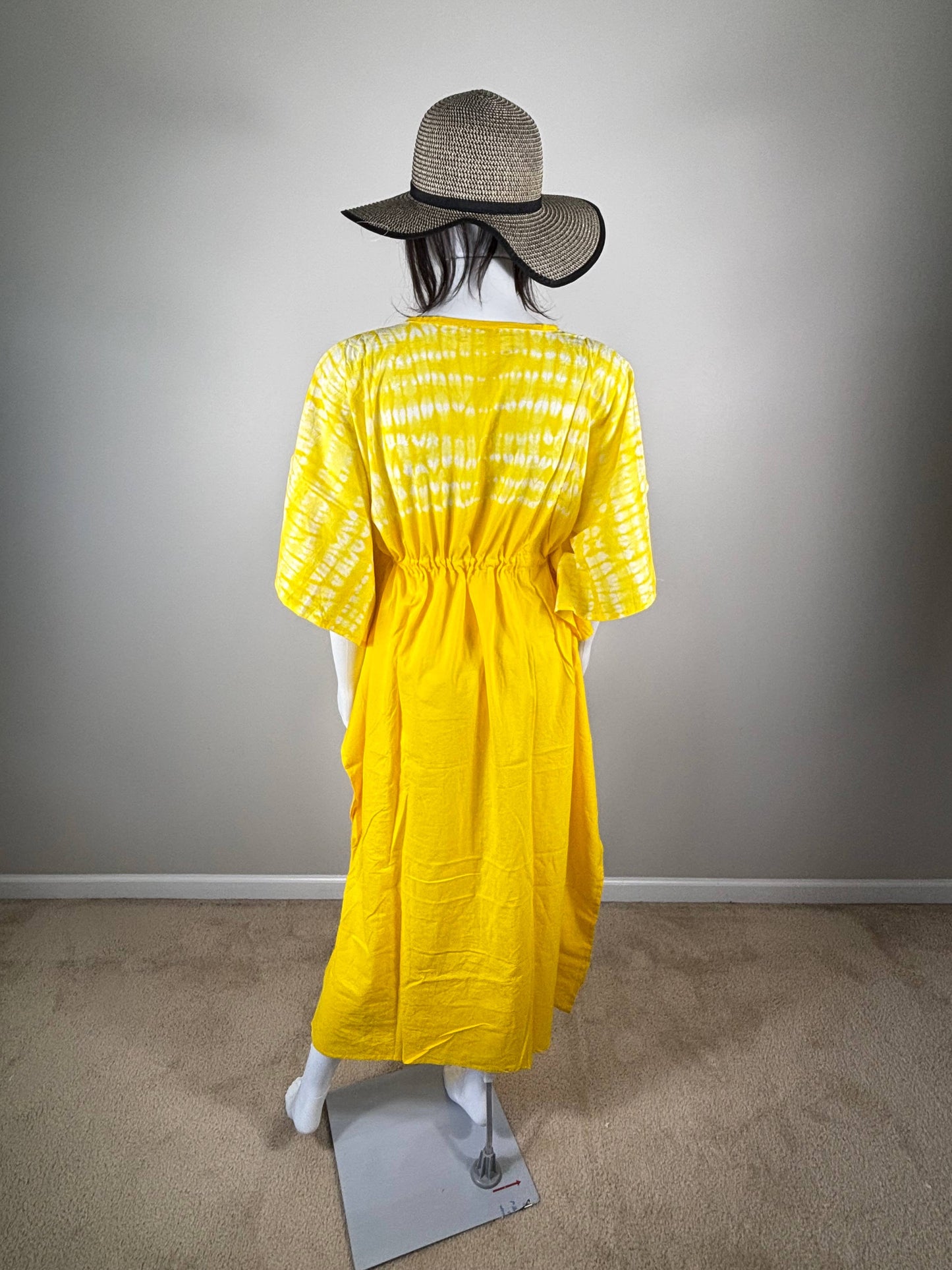 Tie-Dye 100% Cotton Kaftan Dress  - Yellow