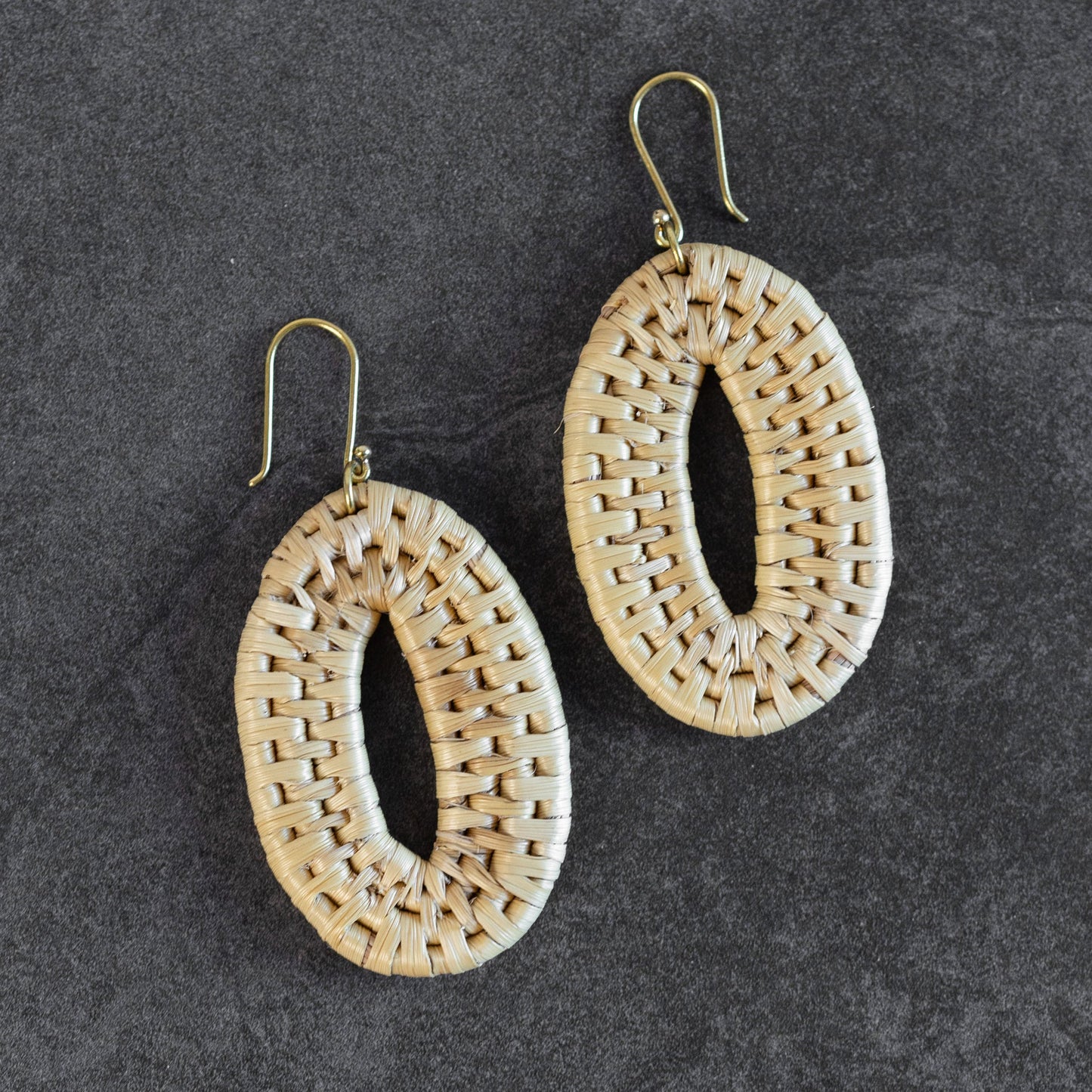 Woven Natural Grass Oval Earrings